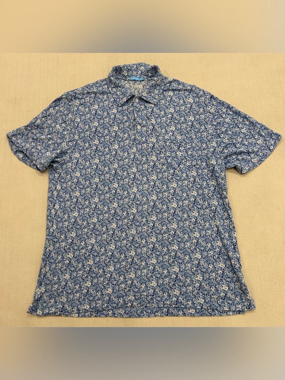 J. McLaughlin Short Sleeve Polo Floral Print Shirt Linen Beachy Coastal Sz L